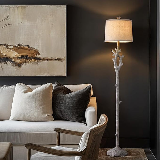 OYEARS Retro Farmhouse Floor Lamp for Living Room Rustic Standing Lamps Tree Trunk Deco Modern Country Vintage Wood Floor Lamp（Brown）