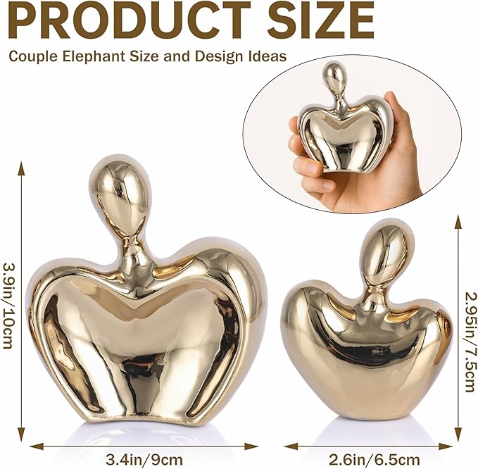 DOVDOV Gold mini Ceramic Couple Sculpture, Romantic Love Decorative Statue, Couple, Gold Home Decor Accents, Suitable for Dresser, Bookshelf, Office, Coffee Table Desktop Decoration.