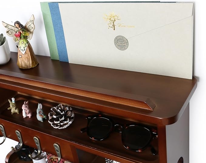 Key Holder for Wall, Mail Organizer Wall Mount with Storage Drawer and 10 Hooks, Easy Installation Key Holder Wall Mount for Home Decor, Walnut