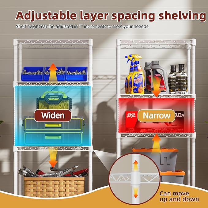 SINGAYE 4 Small Wire Shelves Kitchen Pantry Close Home Organizers and Storage Bathroom Shelf Laundry Room Organization Adjustable Book Metal Garage Shelving Unit