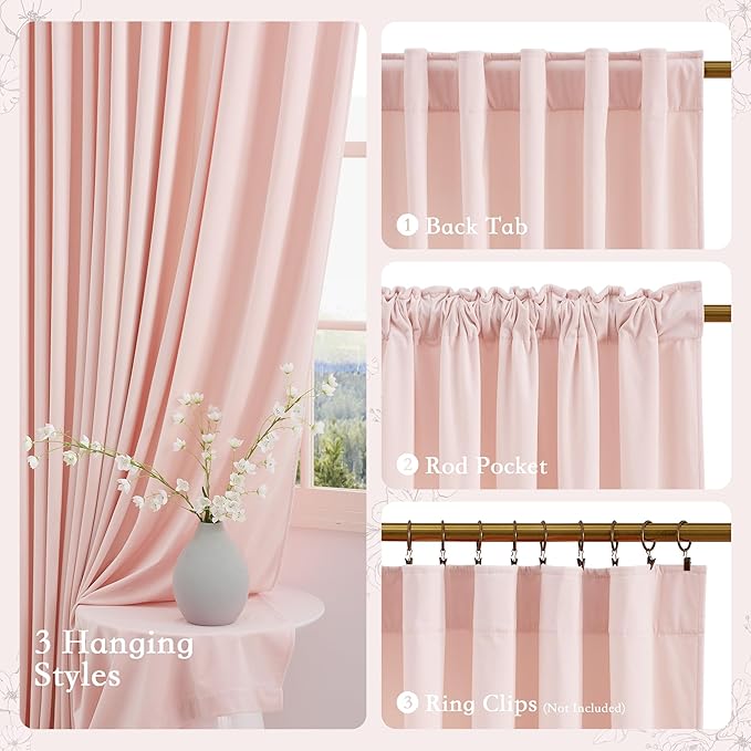 StangH Baby Pink Velvet Curtains, 2 Panels - Luxury Window Drapes 52 x 108 Inches for Bedroom, Living Room & Home Theater - Room Darkening, Thermal Insulated, Super Soft with Rod Pocket & Back Tab