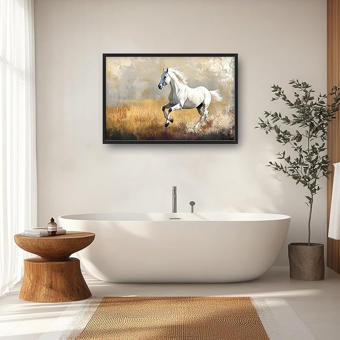 Extra Large Framed Horse Wall Art,Oversized Rustic Horse Running Wall Decor, Vintage Wild Animal Field Pictures for Living Room,Canvas Print Painting Modern Artwork Bedroom Office 36L"x24W"