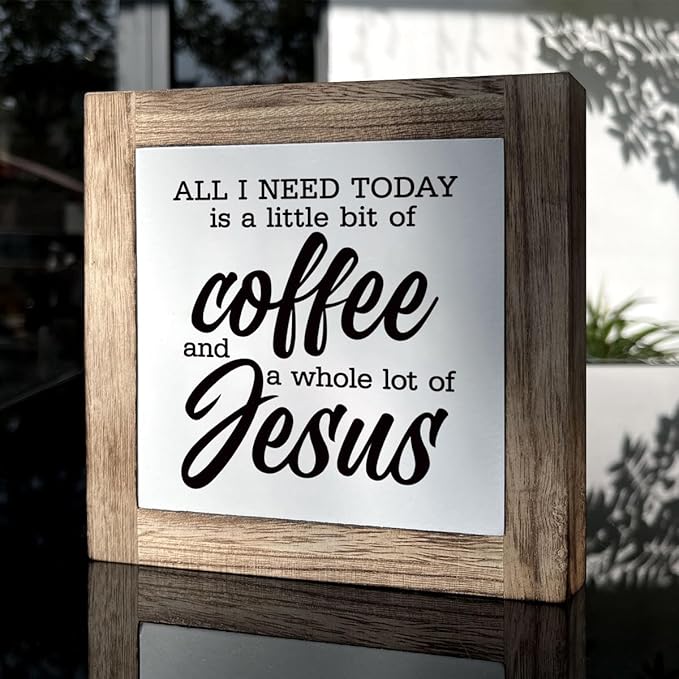 Christian Coffee Decor, All I Need Today is A Little Bit Of Coffee And A Whole Lot of Jesus Sign, Coffees Decors Set, Wooden Box Signs for Home Decor, Funny Coffees Decors Sign