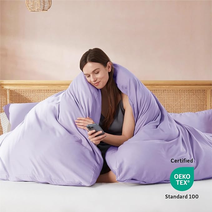 Nestl California King Duvet Cover Set with Comforter Insert - Lavender 4 Piece 104x98 Duvet Cover & 2 Pillow Shams with White Quilted Down Alternative Comforter, Ultra Soft, All Season