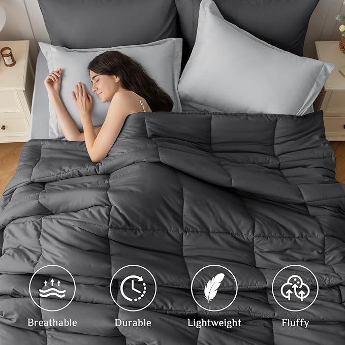 JOLLYVOGUE King Comforter Set, Ultra-Soft Bed in a Bag King Size 7 Pieces, Oeko-TEX Certified Bedding Set with Down Alternative Comforter, Sheets, Pillowcases & Shams, Dark & Light Grey