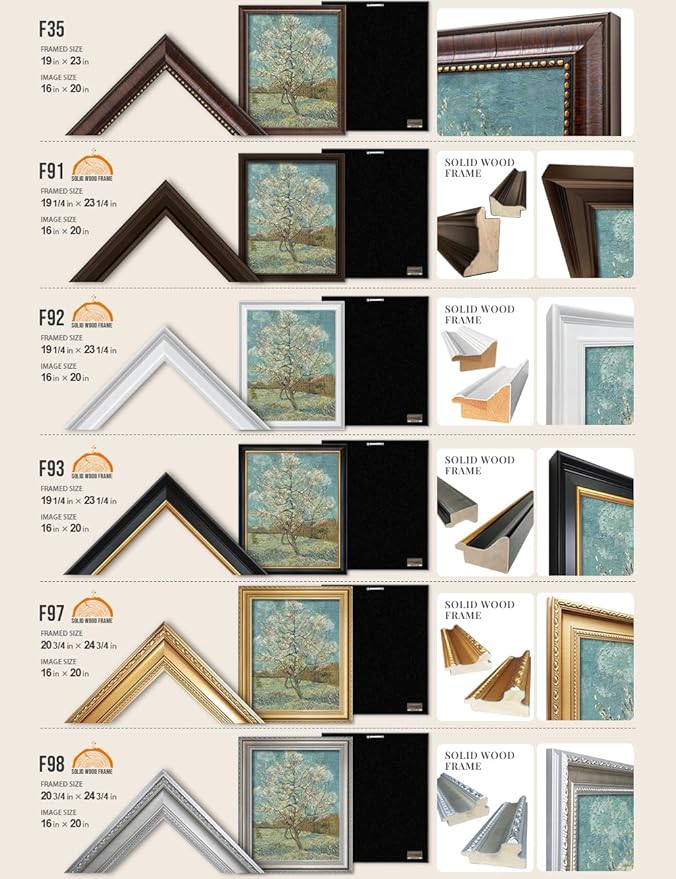 DECORARTS - The Pink Peach Tree - Vincent Van Gogh Giclee Prints w/Antique Brown Frame for Wall Decor. Picture Size: 16x20, Total Size w/Frame: 19x23