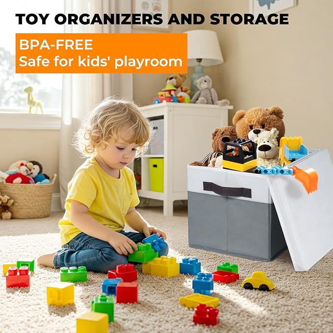 Extra Large Storage Baskets with Lids 4 Pack, 33 QT Blanket Basket for Organizing/ Stackable Decorative Closet Organizers and Storage Box for Clothes Towels/ Toy Organizers Bins with Handles/ 16x12