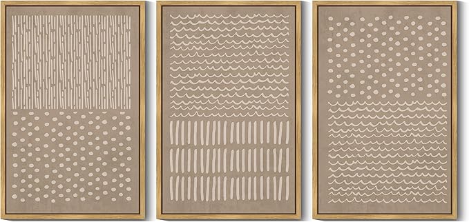 KUVIOKE Boho Mid-Century Modern Wall Art Framed Neutral Retro Minimalist Geometric Prints Rustic Bohemain Artwork Kitchen Dining Room 24x36in (Natural Framed)