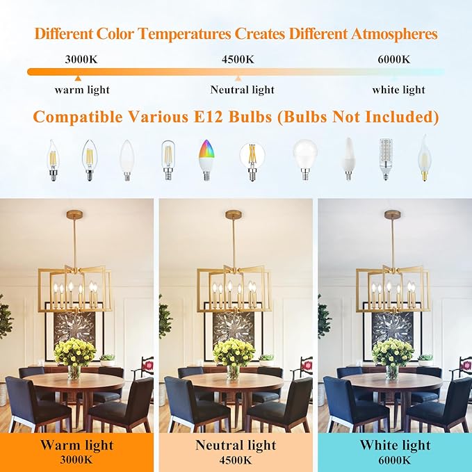 Dining Room Light Fixture Gold 6 Lights Modern Wrought Iron Farmhouse Chandelier Kitchen Island Lighting Golden Pendant Light for Living Room Foyer Entryway, E12 Socket, Height Adjustable,21.2"