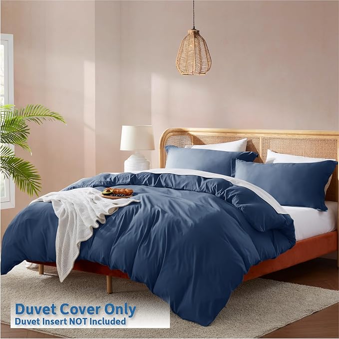 Nestl Navy Blue Duvet Cover King Size - Soft Double Brushed King Duvet Cover Set, 3 Piece, with Button Closure, 1 Duvet Cover 104x90 inches and 2 Pillow Shams