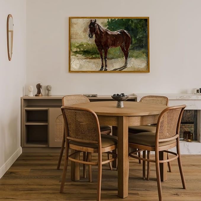crmotu Vintage Framed Wall Art, Still Life Horse Large Artwork, Animal Landscape Canvas Prints, Antique Aesthetic Pictures Wall Decor Living Room Bedroom Farmhouse Home Office Decorations 24x36in