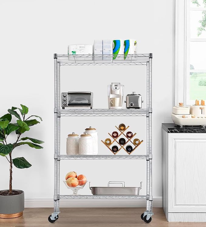 PayLessHere | 4-Tier Wire Shelf | 36"x14"x62" | Chrome | Adjustable Racks | Heavy-Duty Storage Shelves, Holds Upto 1400 lbs | Rust-Resistant, No-Tool Assembly | for Home, Garage Shelving