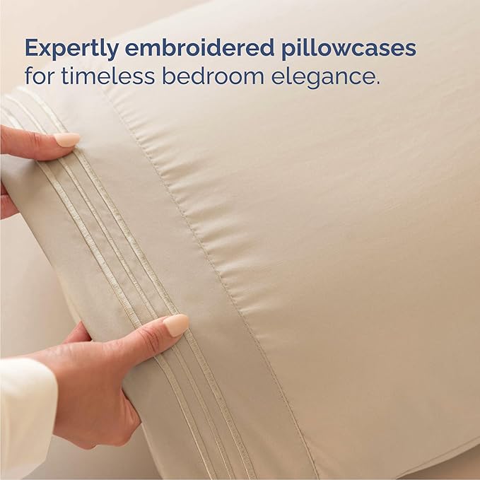 Queen Size 4 Piece Sheet Set - Comfy Breathable & Cooling Bed Sheets Set - Hotel Luxury Bedding for Women, Men, Kids, Teens, Boys & Girls - Deep Pockets, Ultra-Soft, Wrinkle Free - Oeko-Tex - Cream