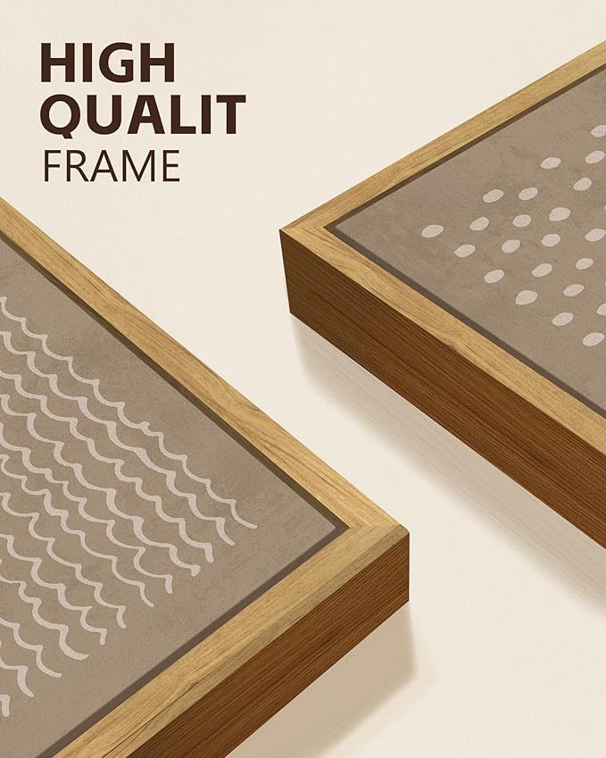 KUVIOKE Boho Mid-Century Modern Wall Art Framed Neutral Retro Minimalist Geometric Prints Rustic Bohemain Artwork Kitchen Dining Room 12x16in (Natural Framed)