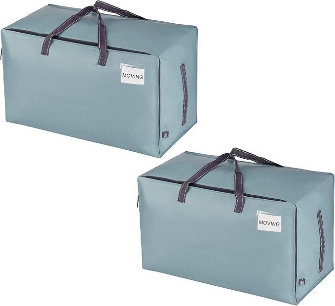 VENO 2 Pack Moving and Storage Bags, Heavy Duty, Alternative to Moving Boxes, Large Packing Totes Supplies for College Dorm Room with Zipper for Clothes, Wide Open Design (Light Blue Matte, 2 Pack)