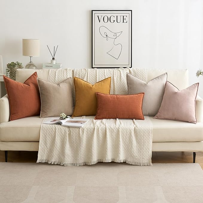 MIULEE Fall Pack of 2 Burnt Orange Decorative Lumbar Pillow Covers 12x20 Inch Chenille Luxurious Couch Throw Pillows Farmhouse Cushion Covers with Elegant Design for Sofa Bed Living Room Home Decor