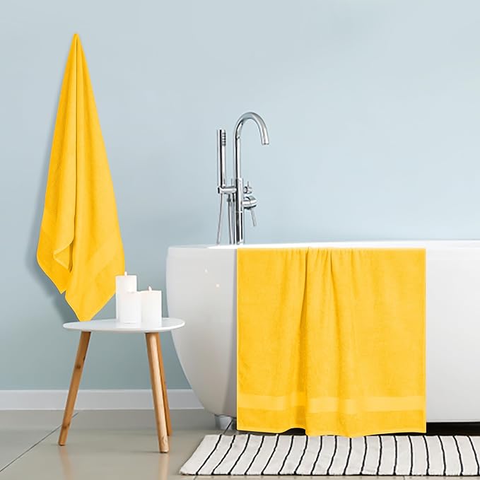 GLAMBURG Premium Cotton Oversized 2 Pack Bath Sheet 35x70-100% Pure Cotton - Ideal for Everyday use - Ultra Soft & Highly Absorbent - Machine Washable - Mustard