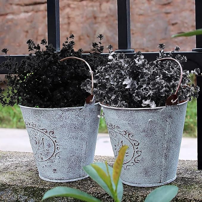 RECUTMS Black Artificial Flowers, 12 Pcs Fake Outdoor UV Resistant Plants Faux Plastic Greenery Shrubs Indoor Outside Hanging Planter Flower Decoration, Garden Decor (Black+White)