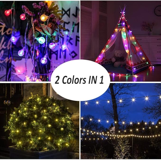 Mocalido 40ft Globe String Lights Battery Operated Outdoor, 80 LEDs Hanging Lights with Remote, Warm White & Multicolor Waterproof Fairy Lights for Outside Indoor Camping Tent Decor