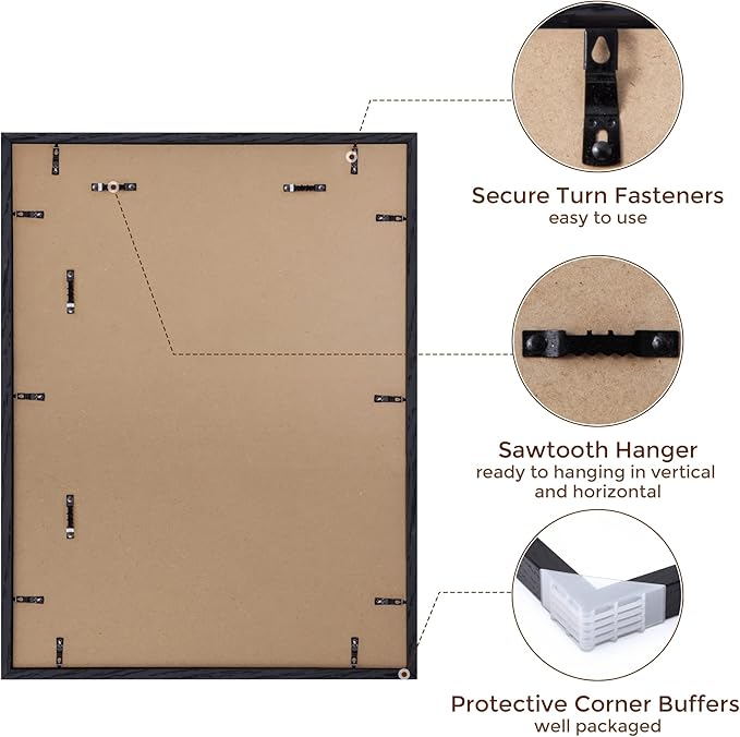 18x24 Picture Frame Black, Rustic Oak Wood 18 x 24 Poster Frames, Tempered Glass, 18x24 Frame with Mat for 16x20, Minimalist Wood 18 by 24 Frames, 18"x24" Art Frame, 1 Pack