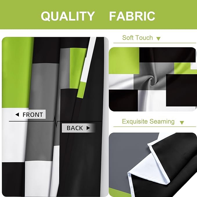 Lime Green 100% Blackout Curtains for Bedroom 63 inch Length 2 Panels Set Light Fresh Modern Abstract Geometric Black Out Curtains Insulated Room Darkening Window Drapes for Living Room, 52Wx63L