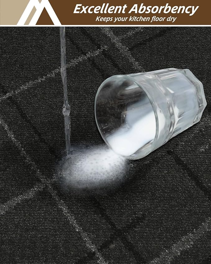 COSY HOMEER Kitchen Mats, 2 PCS Kitchen Rug Non Slip Washable, Absorbent Runner Rugs for Kitchen Floor, Polyester Kitchen Sink Rug 24"x36" + 24"x60"(Dark Gray)