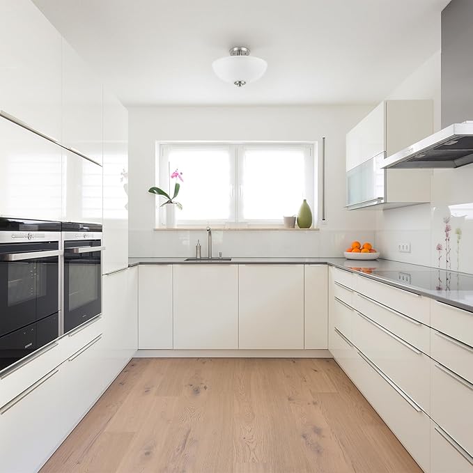 GLOBE Electric 63357 2-Light Semi-Flush Mount Ceiling Light, Brushed Nickel, Chrome Accents, Frosted Glass Shade, Lighting for Kitchen, Bathroom, Bedroom, or Dining Room, Home Decor