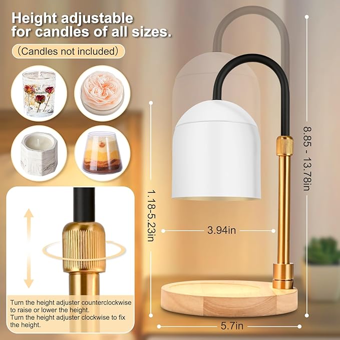 Candle Warmer Lamp with Timer & Dimmer, Adjustable Height Electric Candle Warmer with 3 Bulbs,Compatible with All Size Scented Candles, Wax Melt Warmer for Bedroom,Home Decor House Warming Gifts