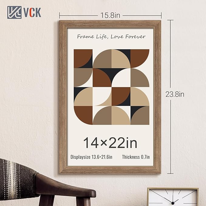 VCK 14x22 Picture Frame 3 Pack - Brown Walnut, Natural Textured Solid Wood Frame, Wall Gallery Frame