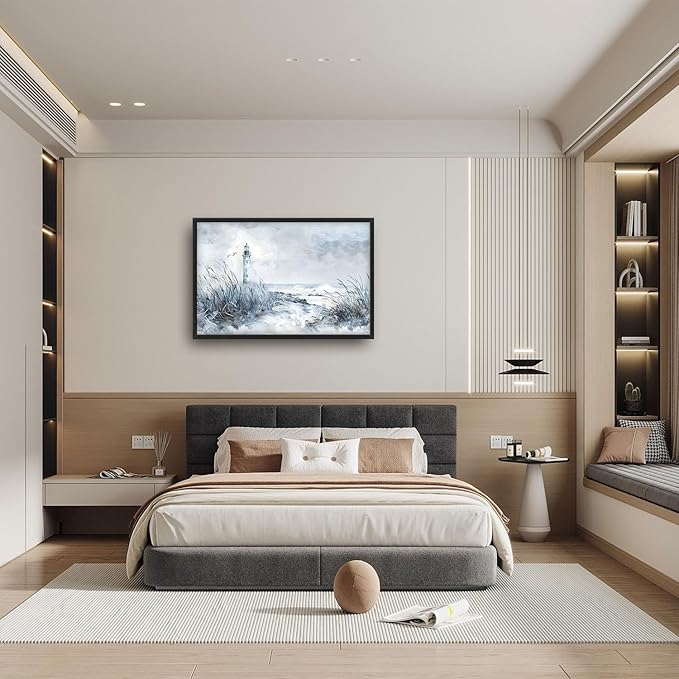 Flintis Large Lighthouse Wall Art Beach Lighthouse Pictures Wall Decor Abstract Nautical Canvas Painting Print Artwork Decoration Framed for Living Room Bathroom Master Bedroom Office 36L x 24W