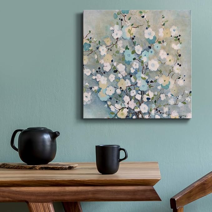 Square Premium Gallery Wrapped Canvas Flower Multicolor Wall Art Abstract Floral Romance Modern Pictures Print for Home Office, Ready to Hang