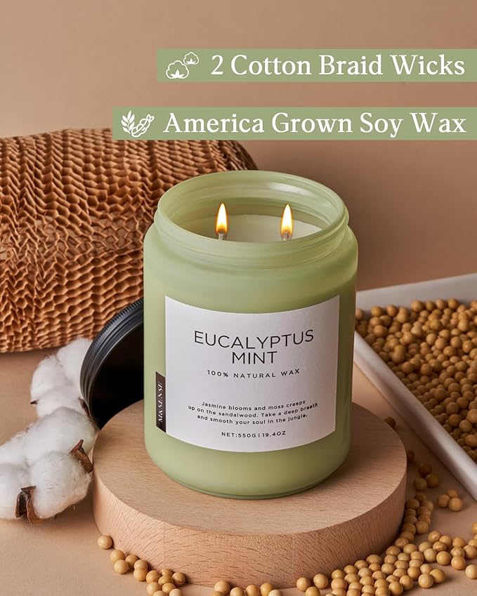 M&SENSE Eucalyptus & Mint Candles for Home Scented, 19.4oz 110 Hours Burn Soy Aromatherapy Candle Gift for Stress Relief, Meditation, Yoga, Relaxing SPA, Natural Soy Wax for Men and Women