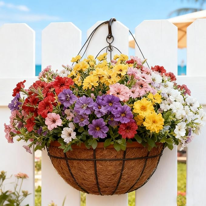 Artificial Flowers UV Resistant Outdoor,12 Bundles Faux Plants for Fall Halloween Thanksgiving Christmas Patio Porch Decor, No Fade Fake Window Box Greenery for Home Wedding Walkway Decoration