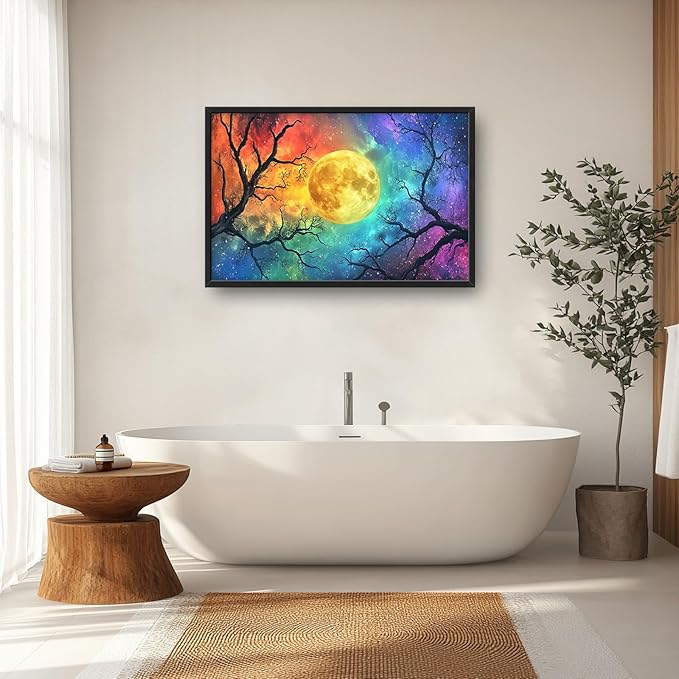 Extra Large Framed Abstract Moon Wall Art,Oversized Colorful Starry Night Tree Branch Wall Decor Pictures for Living Room,Canvas Print Painting Modern Artwork Bedroom Office Bathroom 36L x24W