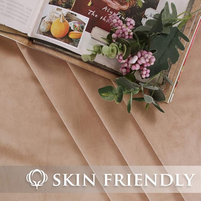 StangH Beige Blush Velvet Curtains 72 inches Length- Soft Thick Drapes Light Blocking for Kitchen, Vintage Decor Cold Resistant Draperies for Nursery/Hallway/Bedroom, W52 x L72, 2 Panels