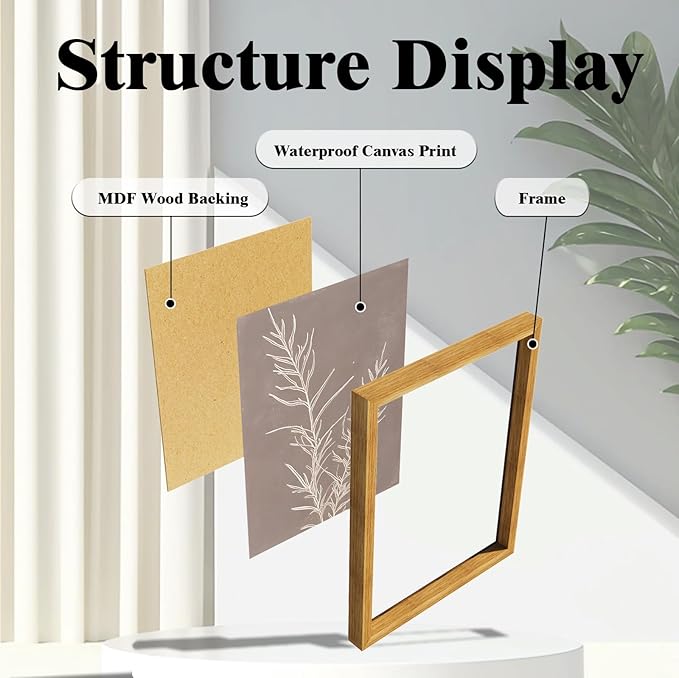 GUMEYJIA Botanical Wall Art Print White Leaves on Brown Background Rustic Frame Modern Farmhouse Home Decor Kitchen Wall Signs (Frame 8x10in)