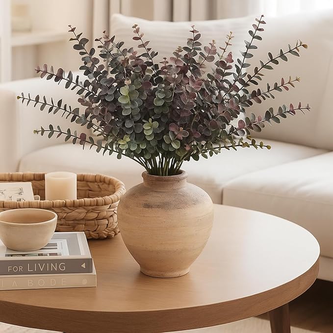 Janinka 6 Pcs 25'' Artificial Eucalyptus Leaves Fall Stems for Vases Autumn Floral Arrangements Fall Decorations Artificial Plants Fake Plant for Office Home Party Garden Fireplace Farmhouse Decor