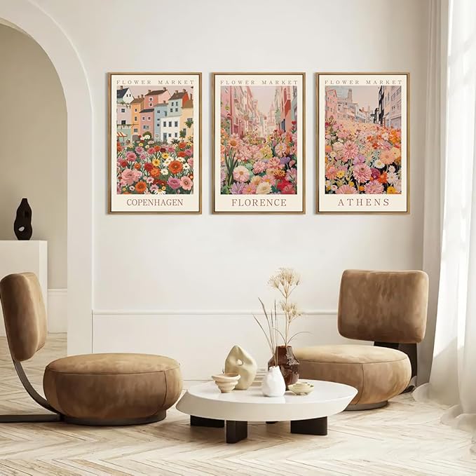 IARTTOP Large Framed Pink Matisse Canvas Wall Art 16x24 Inch Colorful Flower Market Wall Decor Boho Botanical Art Prints for Living Room Bedroom Office Set of 3