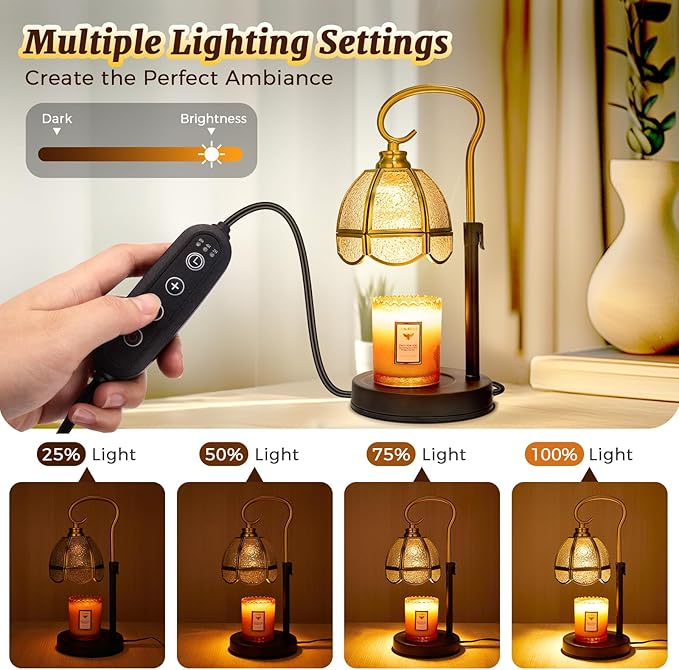 Candle Warmer Lamp with Timer, Dimmable, Adjustable Height, Birthday Gifts for Women Mom, House Warming Gifts New Home Decor, Wax Warmer Lamp for Jar Candles with 2 Bulbs (Transparent Shade)