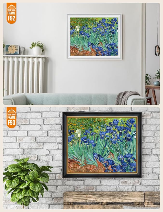 DECORARTS - Irises in the Garden - Vincent Van Gogh Giclee Prints w/Antique Brown Frame for Wall Decor. Picture Size: 20x16, Total Size w/Frame: 23x19