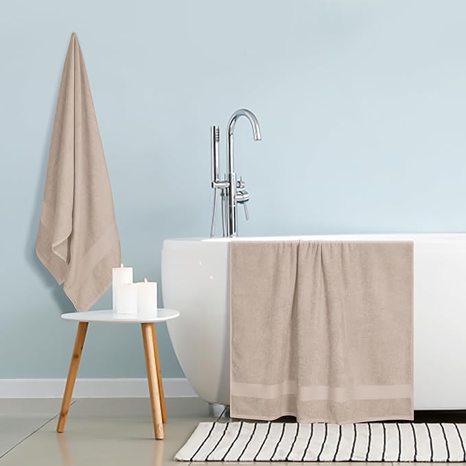 GLAMBURG Premium Cotton Oversized 2 Pack Bath Sheet 35x70-100% Pure Cotton - Ideal for Everyday use - Ultra Soft & Highly Absorbent - Machine Washable – Tan