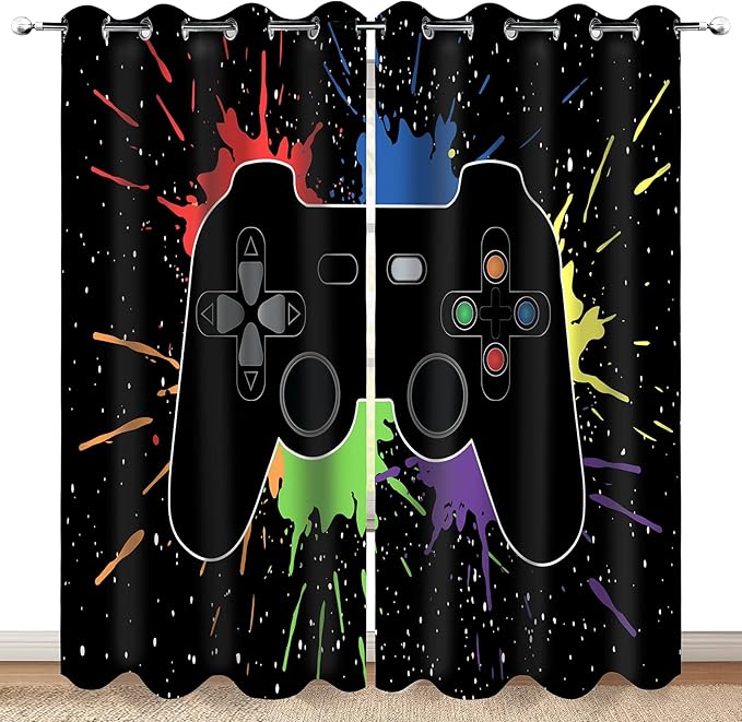 MissHope Gamer Gaming Gamepad Blackout Curtains Kids Boys Teens Bedroom Colorful Video Game Controller Theme Decor Teenage Youth Child Game Room Darkening Grommet Window Drapes 2 Panels, 42x63 Inch