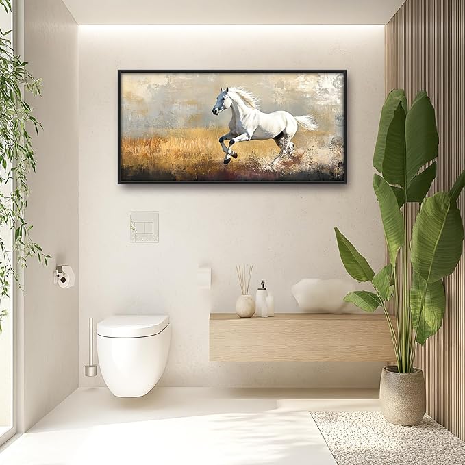 Extra Large Framed Horse Wall Art,Oversized Rustic Horse Running Wall Decor, Vintage Wild Animal Field Pictures for Living Room,Canvas Print Painting Modern Artwork Bedroom Office 60L"x30W"