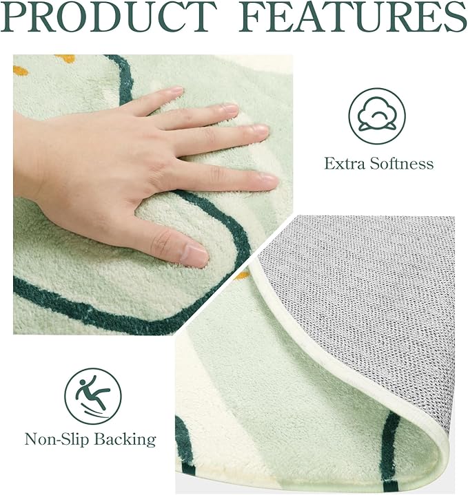 Lahome Green Machine Washable Living Room Rugs - 4x6 Area for Bedroom Throw Non-Slip Lightweight Dining Rug, Boho Botanical Print Soft Indoor Carpet Office Laundry Kitchen Entryway 4' x 6'