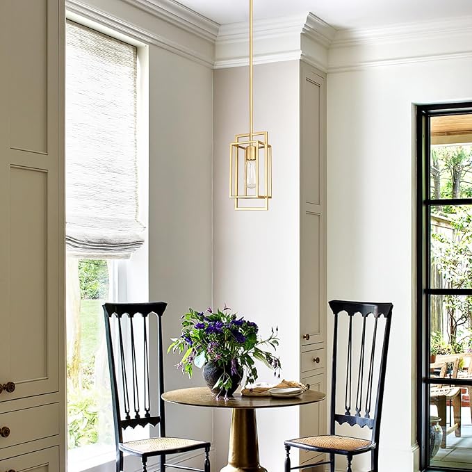 Muted Gold Pendant Lighting Fixture with Geometric Metal Cage, 1-Light Industrial Mini Lamp for Kitchen Island, Cafe Bar, Dining Room