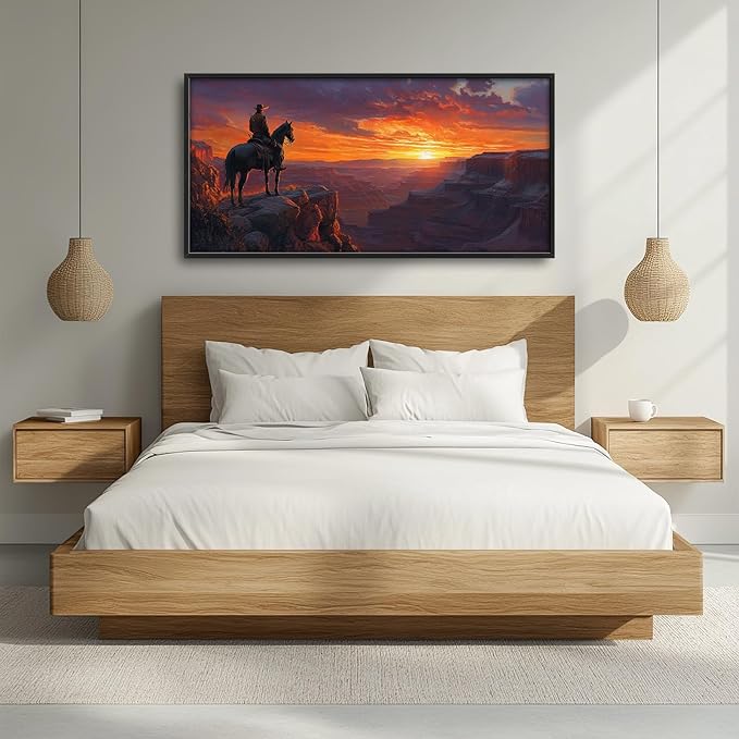 Framed Large Wall Art for Living Room, Western Cowboy Canvas Wall Decor, Large Natural Landscape Picture Framed Painting, Modern Artwork for Bedroom Office 60L'' × 30W''