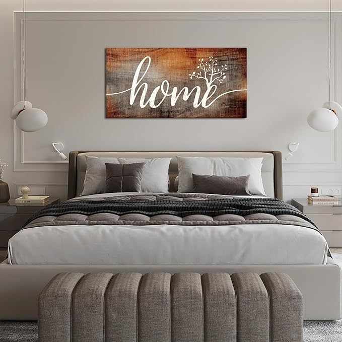 Large Farmhouse Home Wall Art Home Word Sign Pictures Wall Decor Rustic Home Quotes Canvas Painting Print Modern Family Decor Artwork Framed for Living Room Bathroom Master Bedroom Dining room 60"x30"