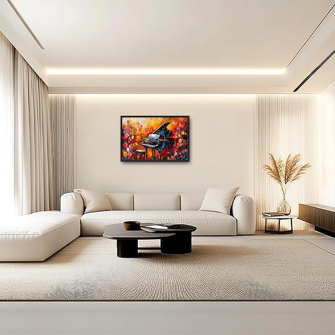 Olivine Music Large Wall Art, Vintage Piano Pictures Wall Decor, Jazz Painting, Musical Instrument Canvas Prints, Framed Artwork for Studio Dining Room Living Room Bedroom Bathroom Office Home 36"x24"