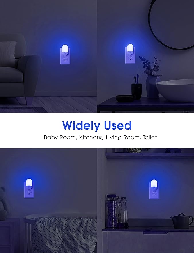 Blue Night Light, LOHAS Night Lights Plug into Wall[2 Pack], 0.6W LED Nightlight, Dusk to Dawn Sensor, 30/60LM Adjustable Brightness, Automatic Night Light for Kid, Bathroom, Nursery, Hallway