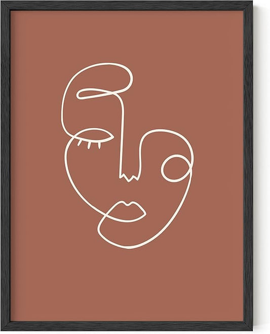 HAUS AND HUES Woman Drawing Line Art Wall Decor - Female Figure Wall Art, Silhouette Drawings Artwork Line Drawing Wall Art Minimalist Wall Decor, Clay Abstract Face (Black Framed, 12x16)